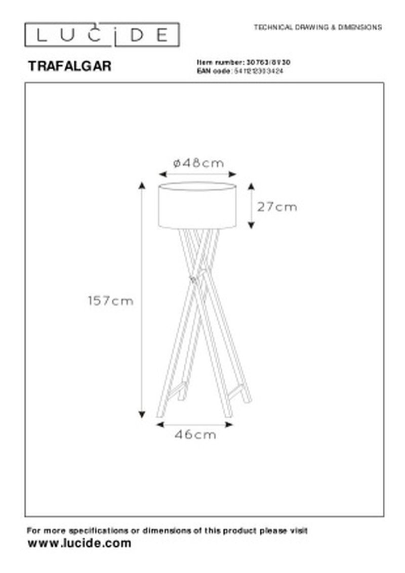 Lucide TRAFALGAR - Stojacia lampa - 1xE27 - Čierna